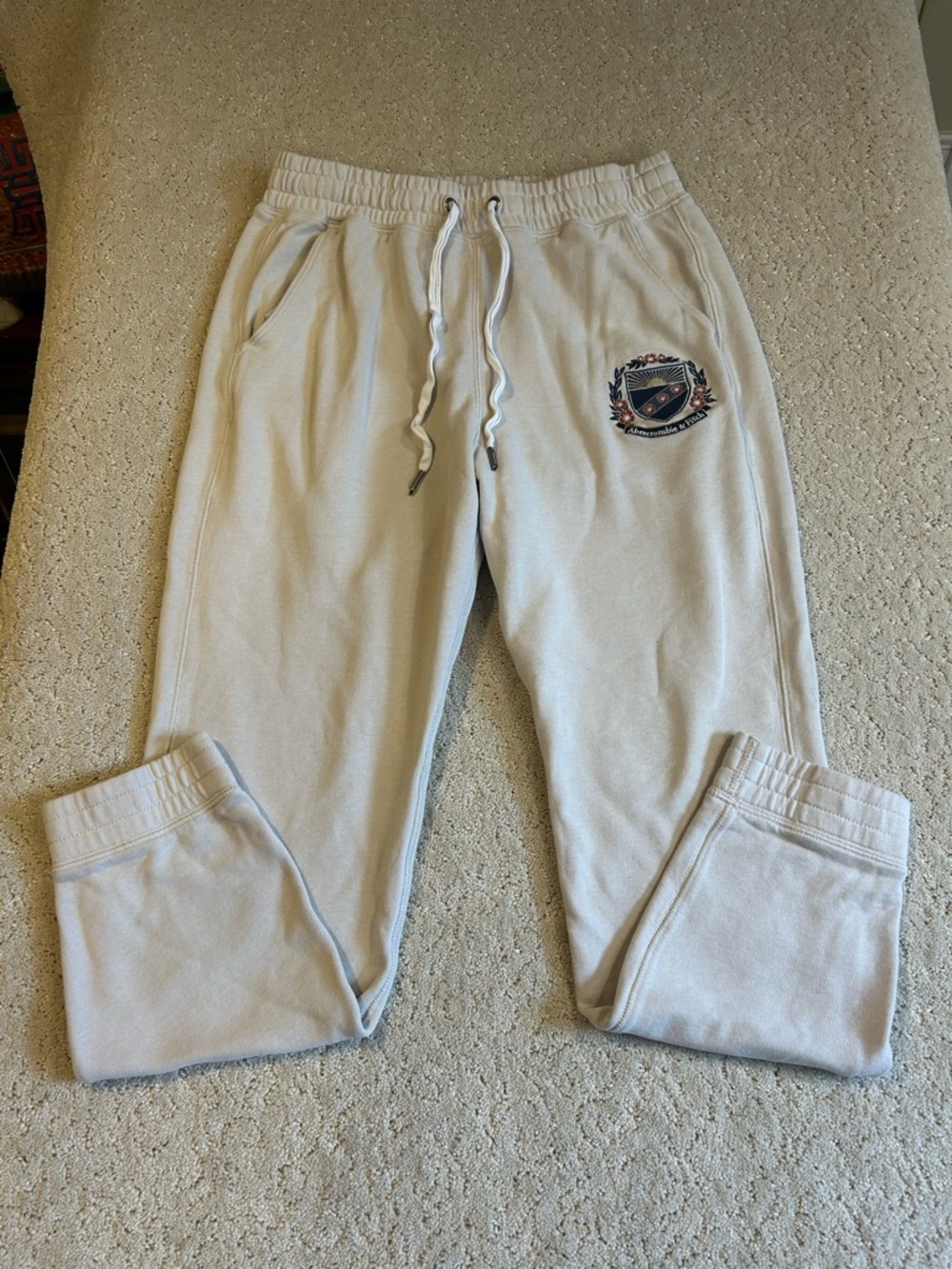 Abercrombie & Fitch Sweatpants Womens Large Patch Cream Drawstring Y2K